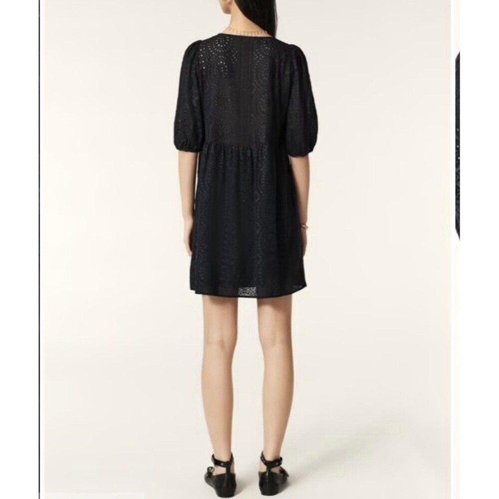 Ba&sh Brancia Short Navy Dress Flared Eyelet Sz M US 6 Quiet Luxury V Neck  $345 - Picture 10 of 16